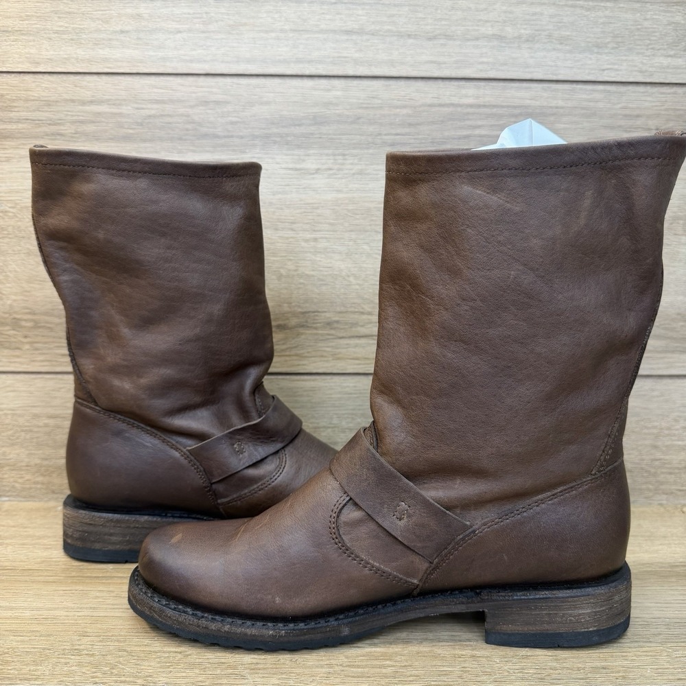 Frye Veronica Slouchy Short Brown Leather Harness Moto Boots Women Size 6.5 - Picture 7 of 11